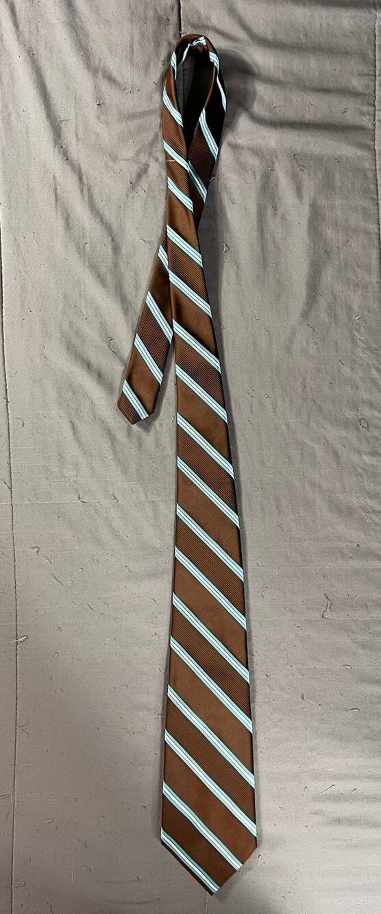Vintage Christian Dior Tie Mens Brown Teal White Striped Polyester Regular Width